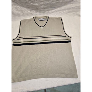 Men's MICHAEL GERALD V-Neck Sweater Vest XL Beige with stripes